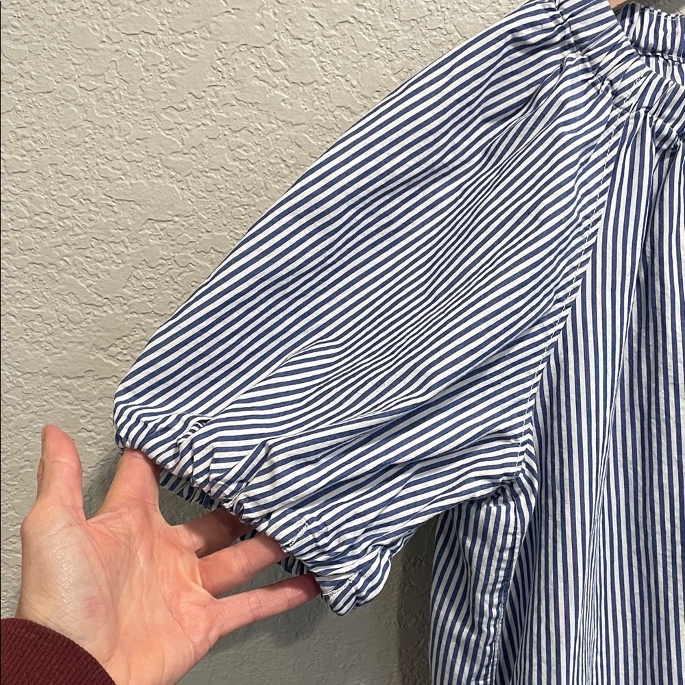 Free Assembly Blue White Stripe Puff Sleeve Mini Dress Size M - Picture 4 of 7